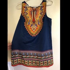 Blue Top with Multi-Color Pattern